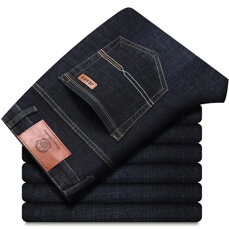 Mens Black Straight Denim Biker Jeans - Classic Business Casual Pants - ZOOMNSTORE