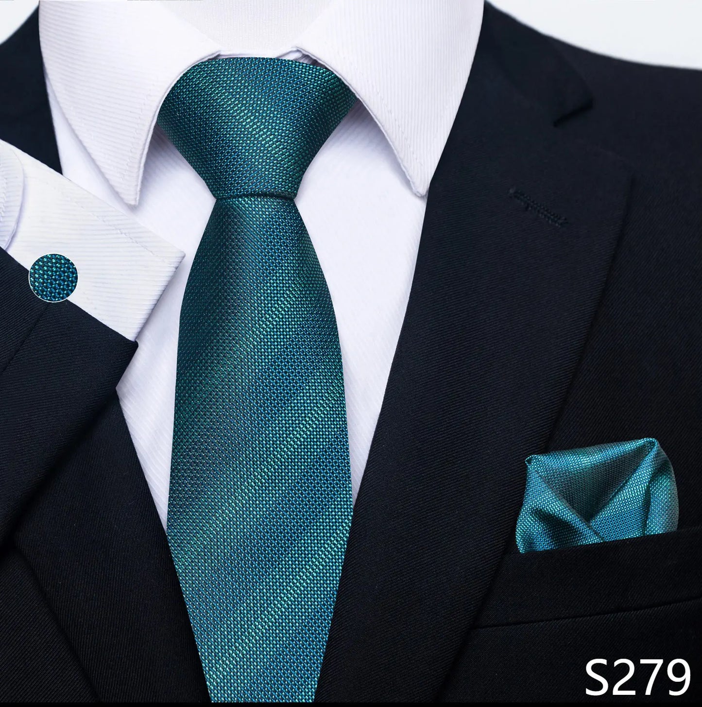 Mens Blue Gold Tie Pocket Square Set - Wedding Party Accessories - ZOOMNSTORE