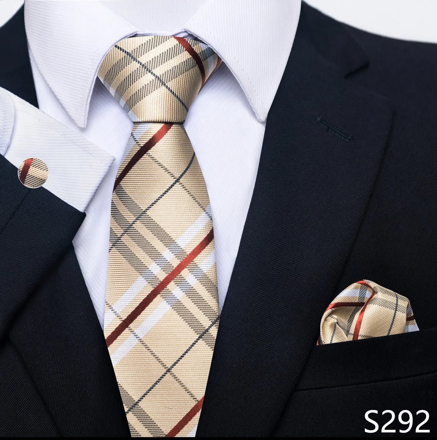Mens Blue Gold Tie Pocket Square Set - Wedding Party Accessories - ZOOMNSTORE