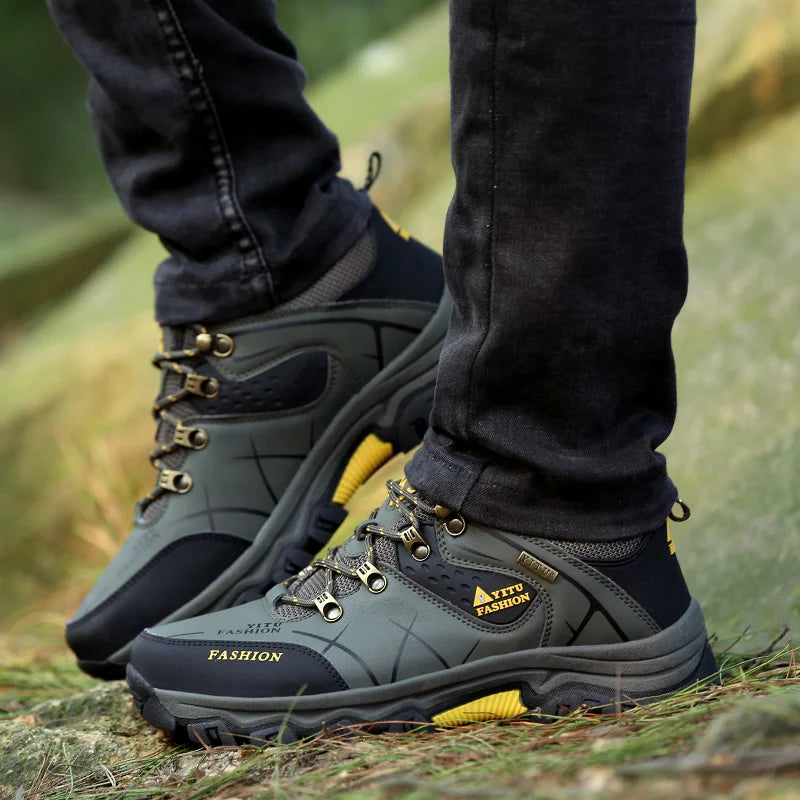 Mens Breathable Leather Sneakers - Comfortable Non-Slip Casual Walking Hiking Shoes - ZOOMNSTORE