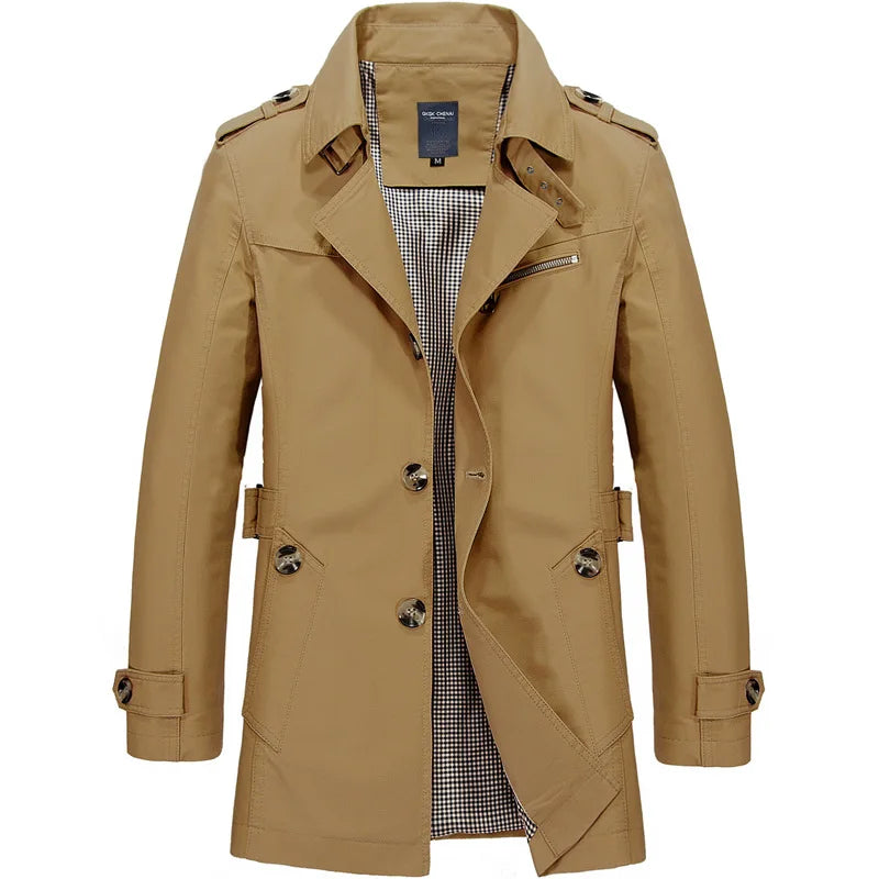 Mens Business Windbreaker - Lightweight Cotton Trench Coat | Spring Autumn Jacket - ZOOMNSTORE