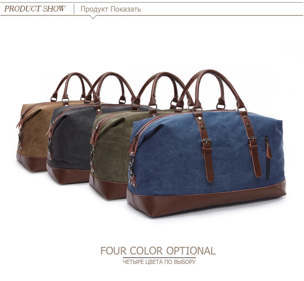 Mens Canvas Leather Duffel Bag - Travel Tote Weekend Luggage - ZOOMNSTORE