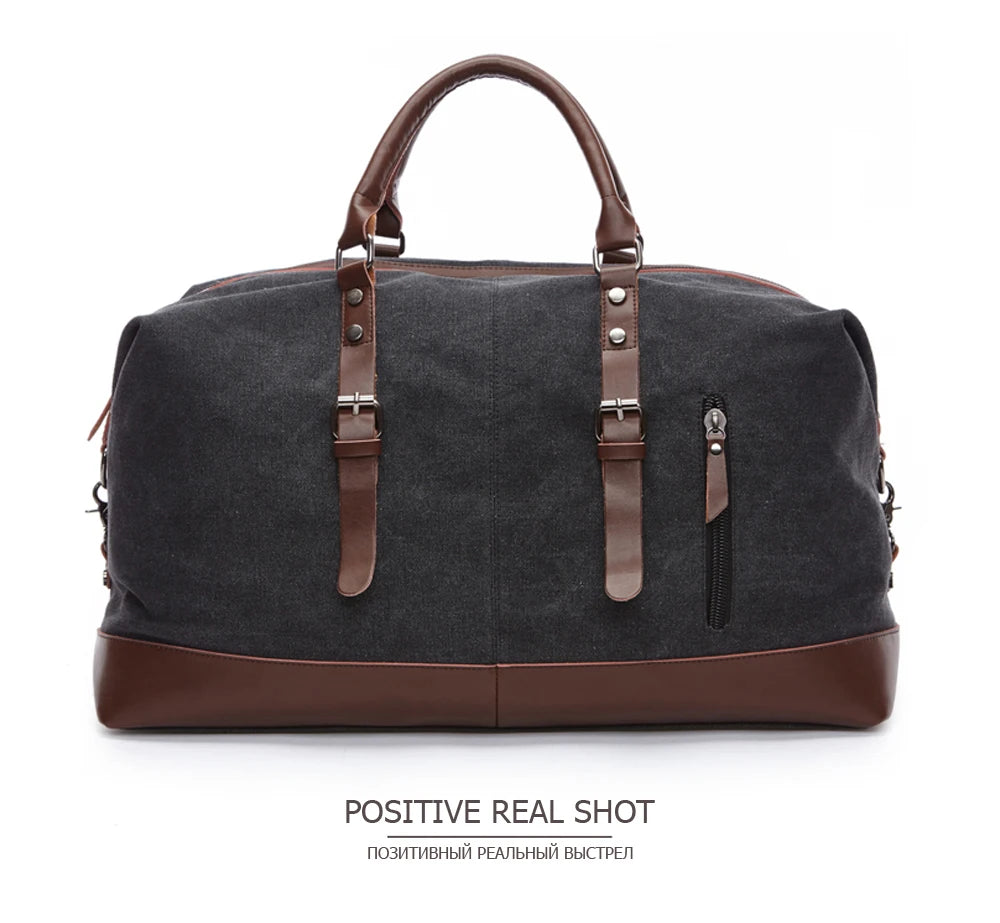 Mens Canvas Leather Duffel Bag - Travel Tote Weekend Luggage - ZOOMNSTORE