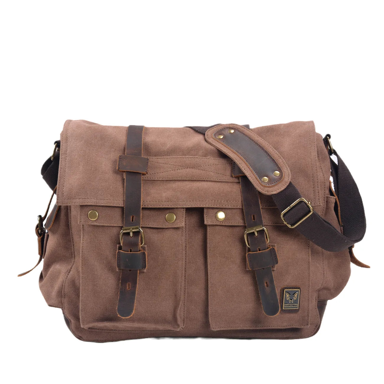 Mens Canvas Leather Messenger Bag - Large Satchel Shoulder Briefcase for Travel and Laptops - ZOOMNSTORE
