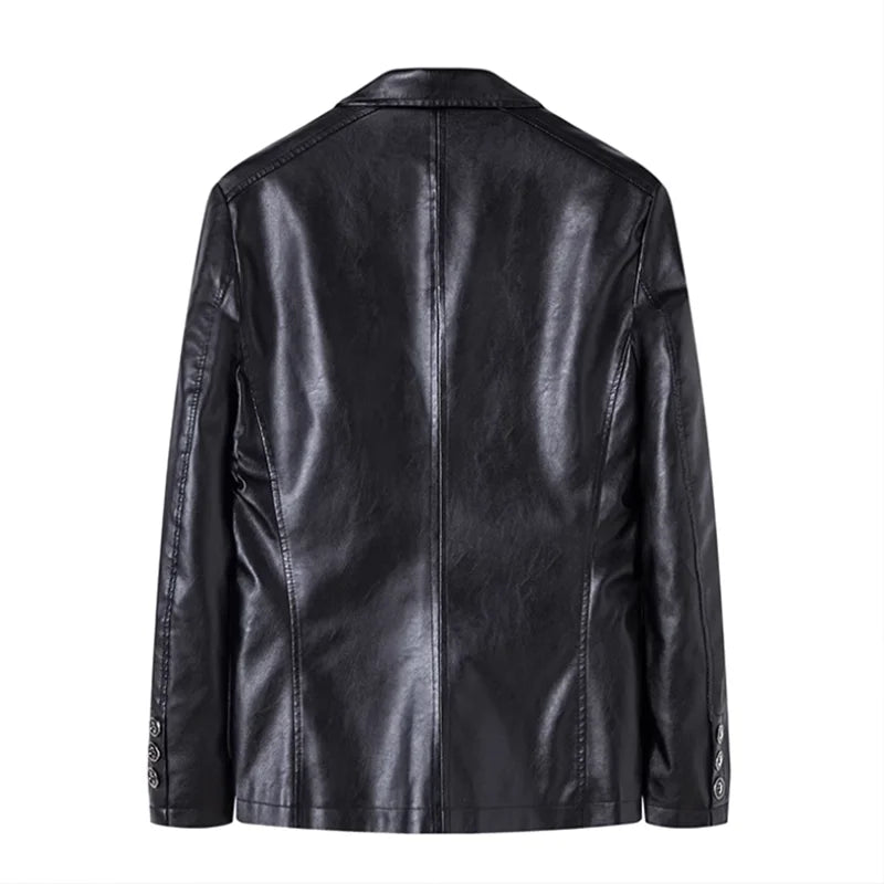 Mens Casual Leather Jacket - 2024 Fashion Slim Fit Coat 5XL BlackKahki - ZOOMNSTORE
