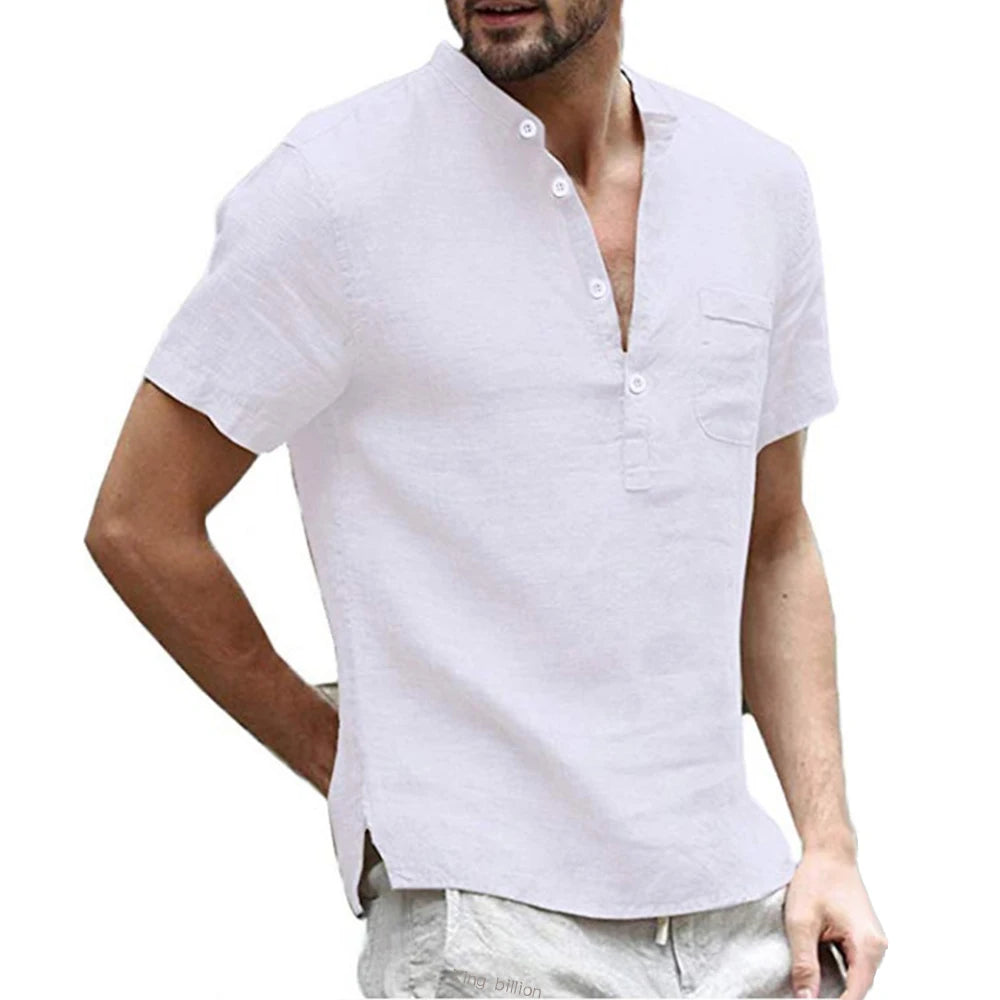 Mens Casual Short-Sleeved T-Shirt - Breathable Cotton-Linen Blend S-3XL - ZOOMNSTORE