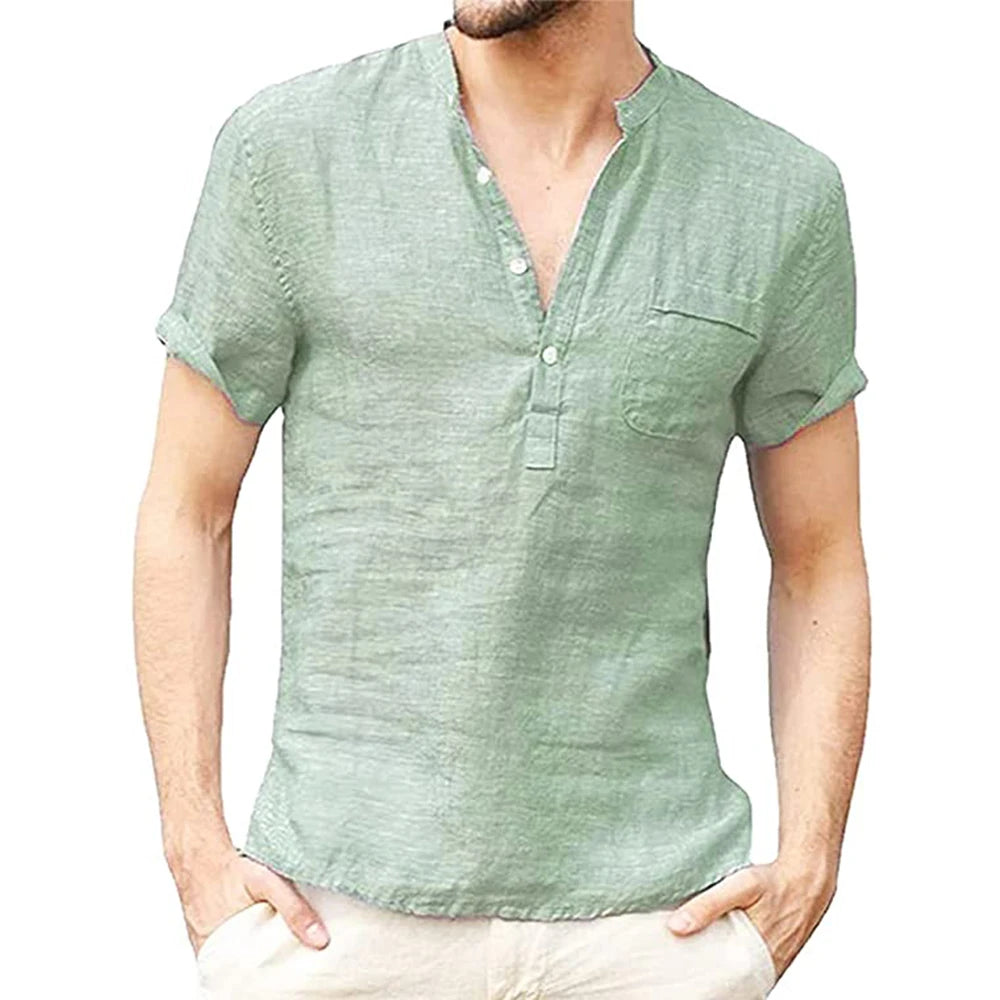 Mens Casual Short-Sleeved T-Shirt - Breathable Cotton-Linen Blend S-3XL - ZOOMNSTORE