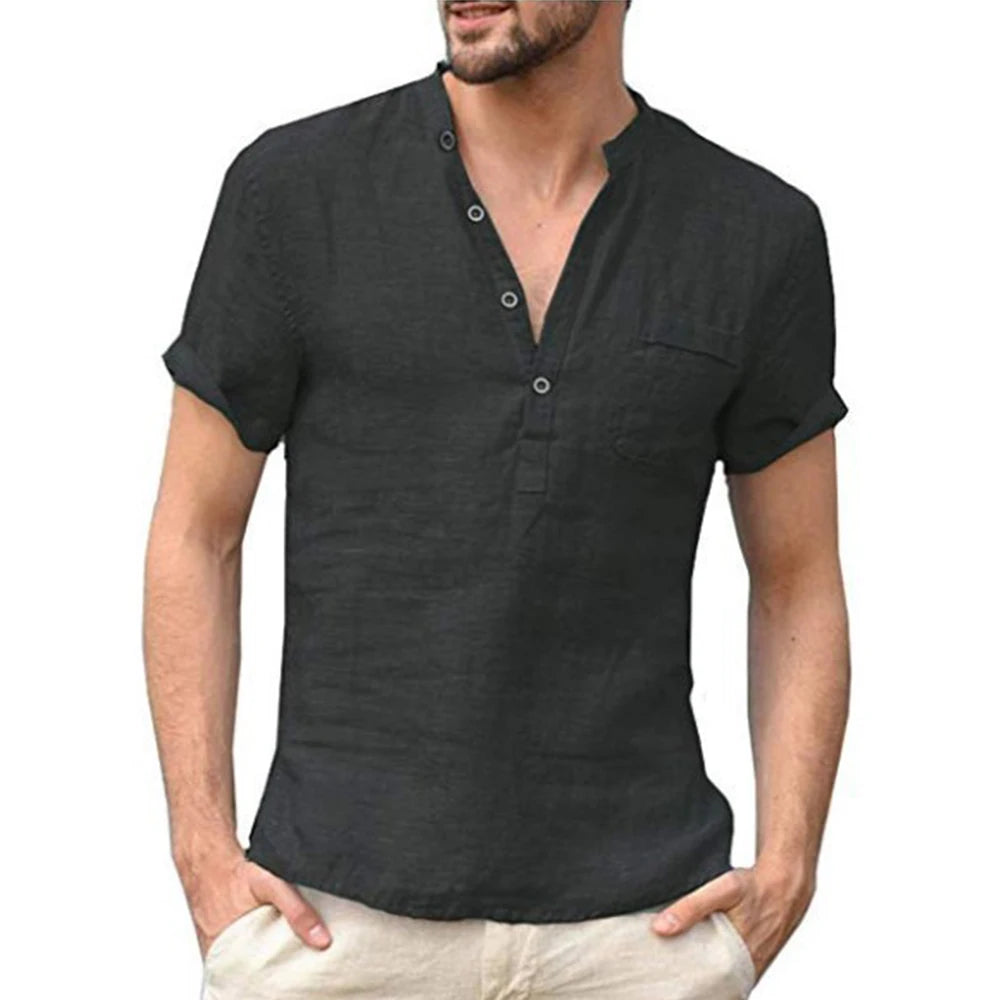 Mens Casual Short-Sleeved T-Shirt - Breathable Cotton-Linen Blend S-3XL - ZOOMNSTORE