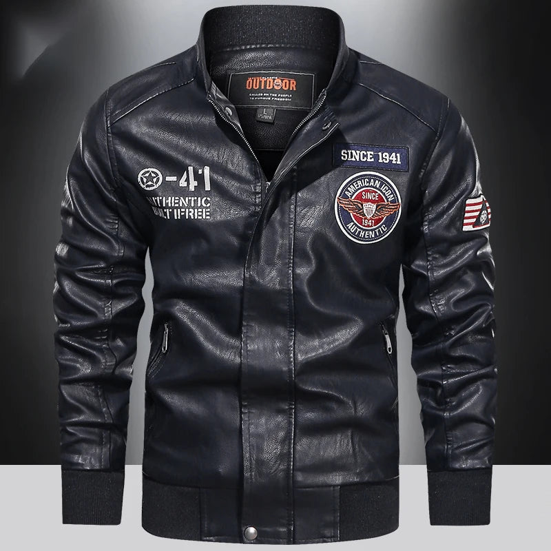 Mens Color Block Motorcycle Jacket - Casual PU Leather with Baseball Collar - ZOOMNSTORE