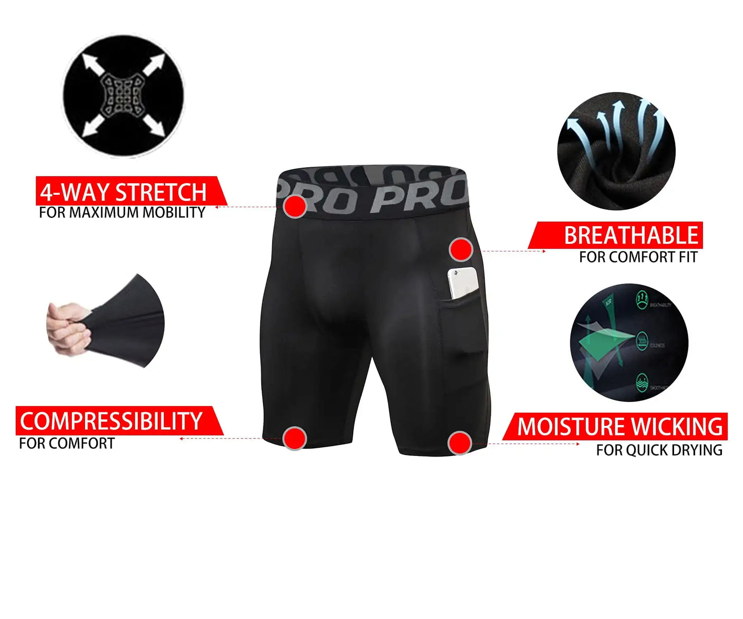 Mens Compression Running Shorts - Spandex Athletic Shorts with Pocket - ZOOMNSTORE