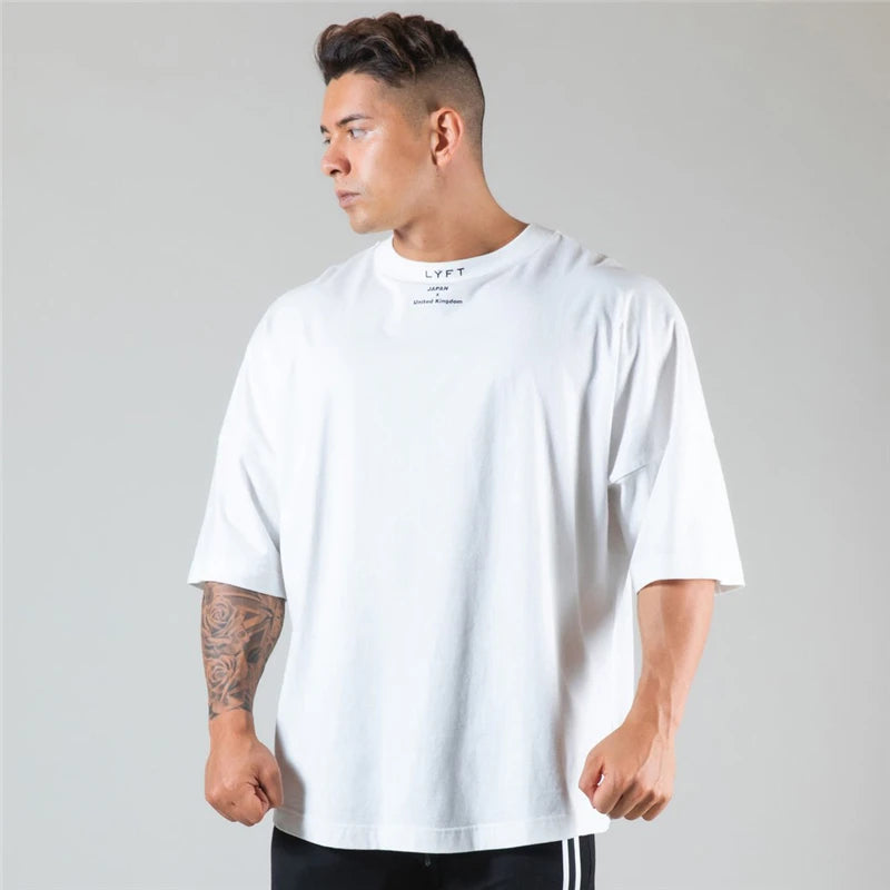 Mens Cotton Gym Shirt - Short Sleeve Fitness Tee M-XXXL - ZOOMNSTORE