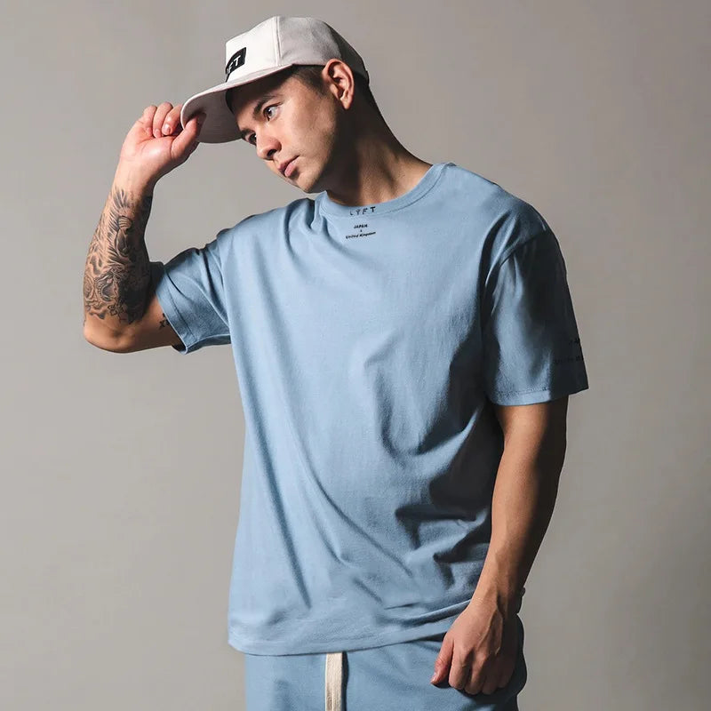 Mens Cotton Gym Shirt - Short Sleeve Fitness Tee M-XXXL - ZOOMNSTORE