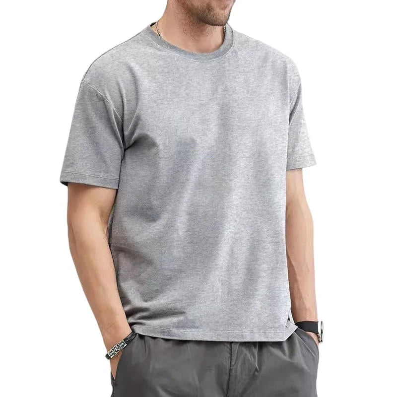 Mens Cotton T-Shirt - Summer Solid Color O-Neck Tops Plus Size M to 5XL - ZOOMNSTORE