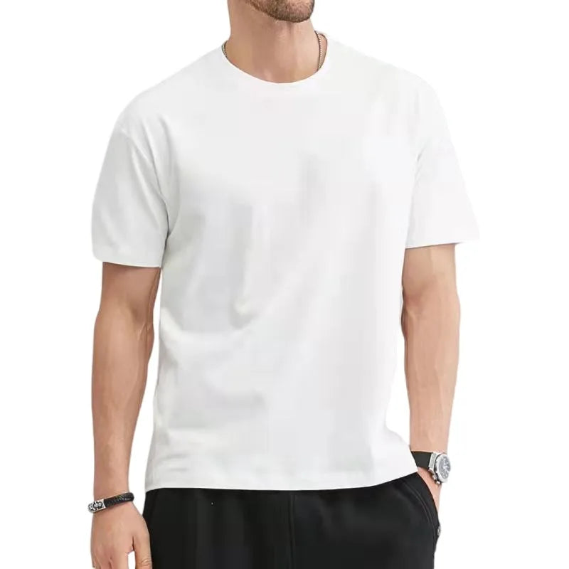 Mens Cotton T-Shirt - Summer Solid Color O-Neck Tops Plus Size M to 5XL - ZOOMNSTORE