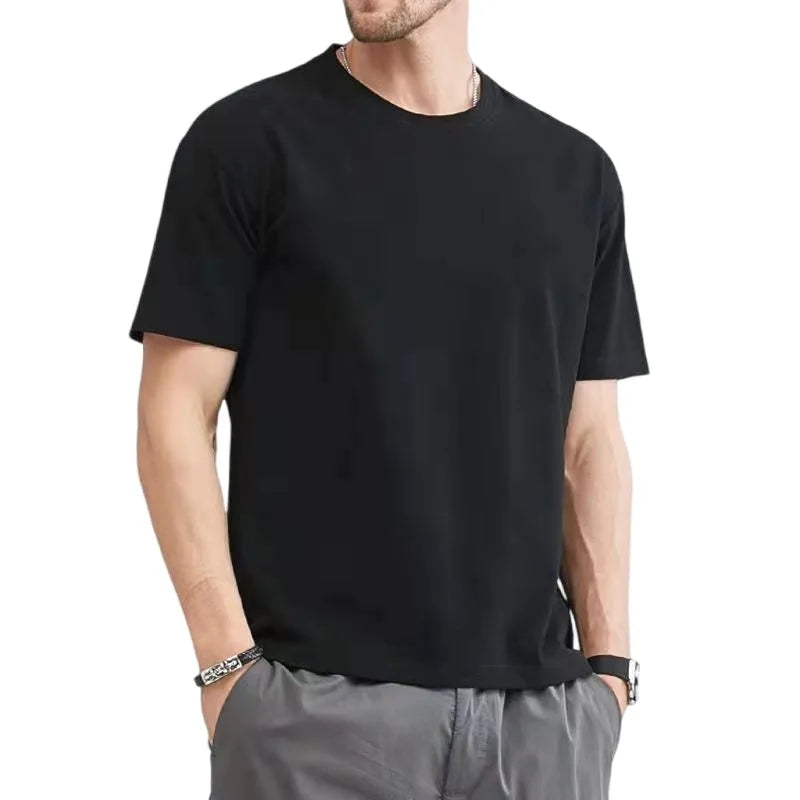 Mens Cotton T-Shirt - Summer Solid Color O-Neck Tops Plus Size M to 5XL - ZOOMNSTORE