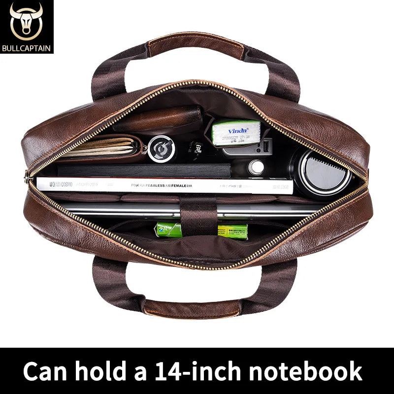 Mens Genuine Leather Briefcase - 14-inch Laptop Messenger Bag for Office Business - ZOOMNSTORE