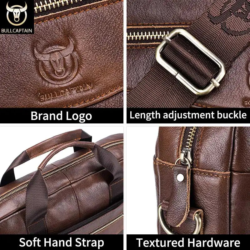 Mens Genuine Leather Briefcase - 14-inch Laptop Messenger Bag for Office Business - ZOOMNSTORE