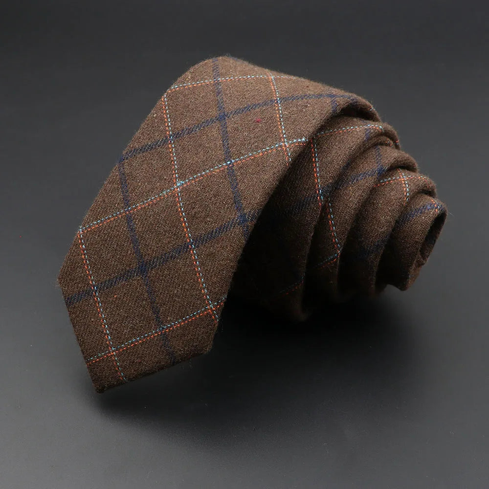 Mens Handmade Skinny Grey Plaid Tie - Classic Cotton Cashmere Accessory - ZOOMNSTORE