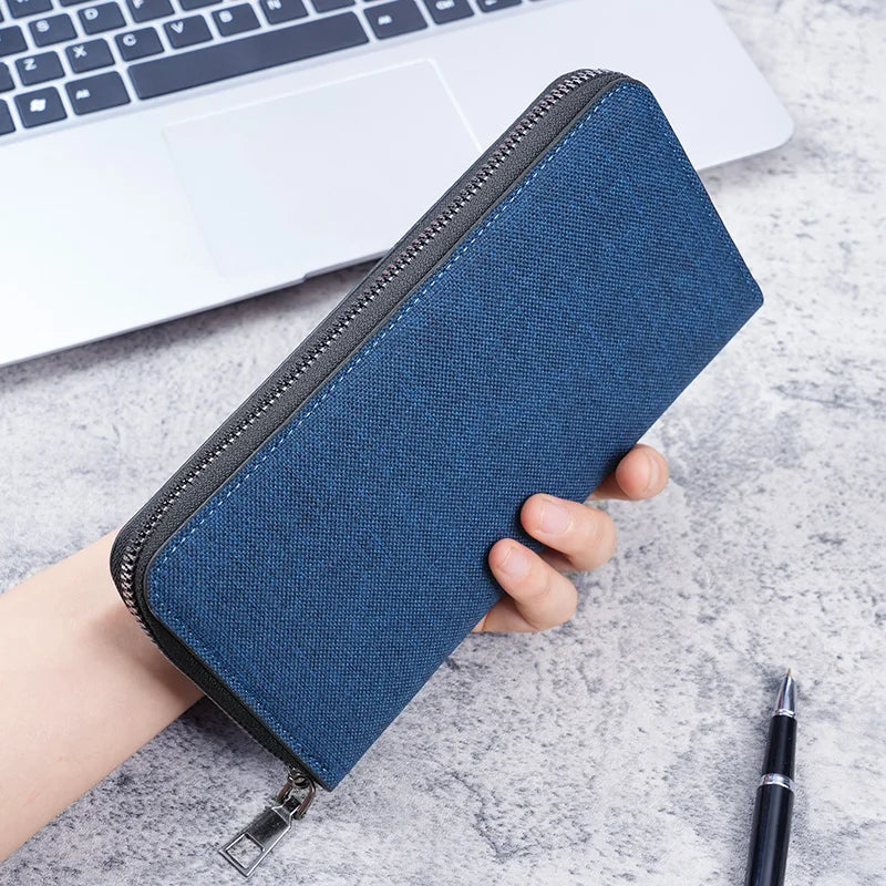 Mens Large Capacity Canvas Wallet - Multi-Card Zipper Clutch - ZOOMNSTORE
