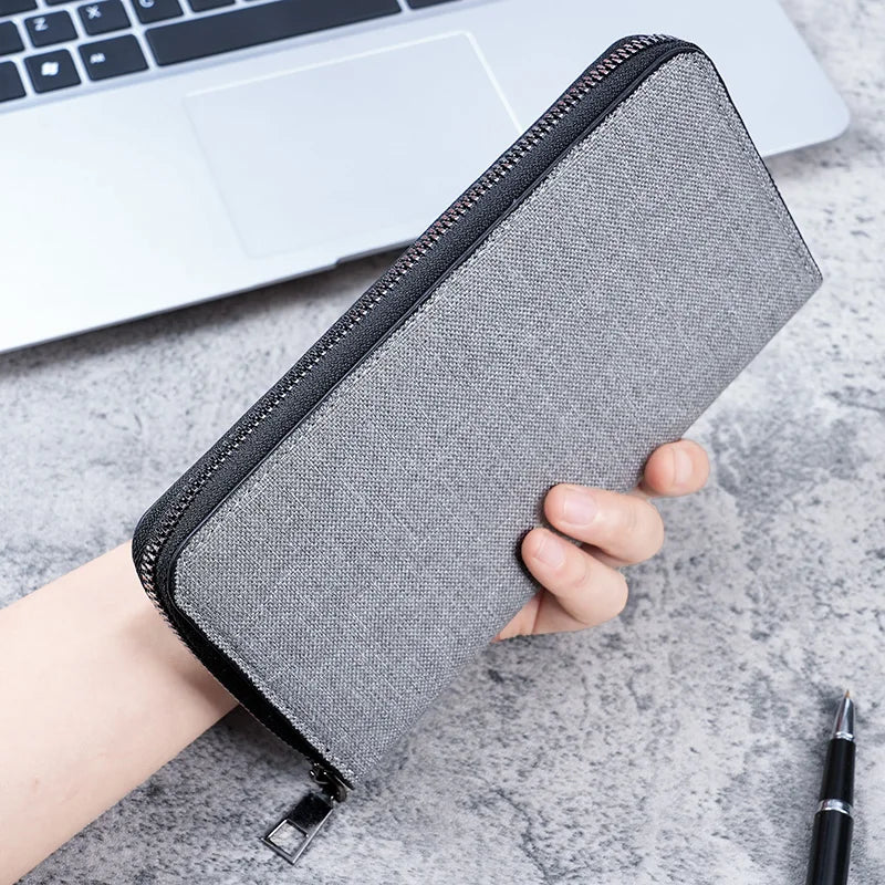 Mens Large Capacity Canvas Wallet - Multi-Card Zipper Clutch - ZOOMNSTORE