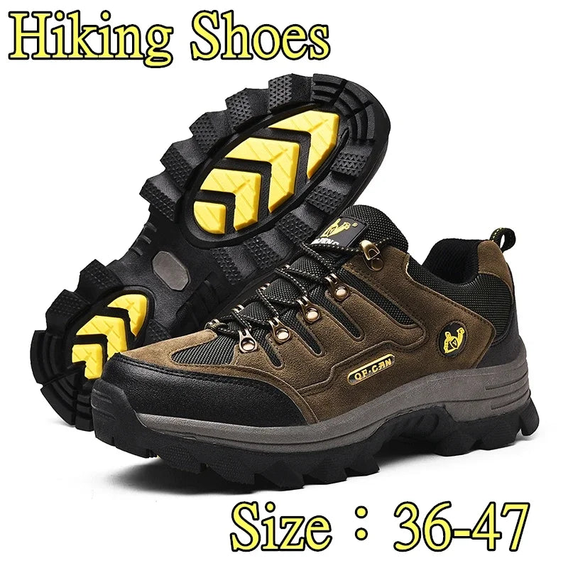 Mens Leather Casual Hiking Shoes - Non-Slip Trekking Sneakers - ZOOMNSTORE