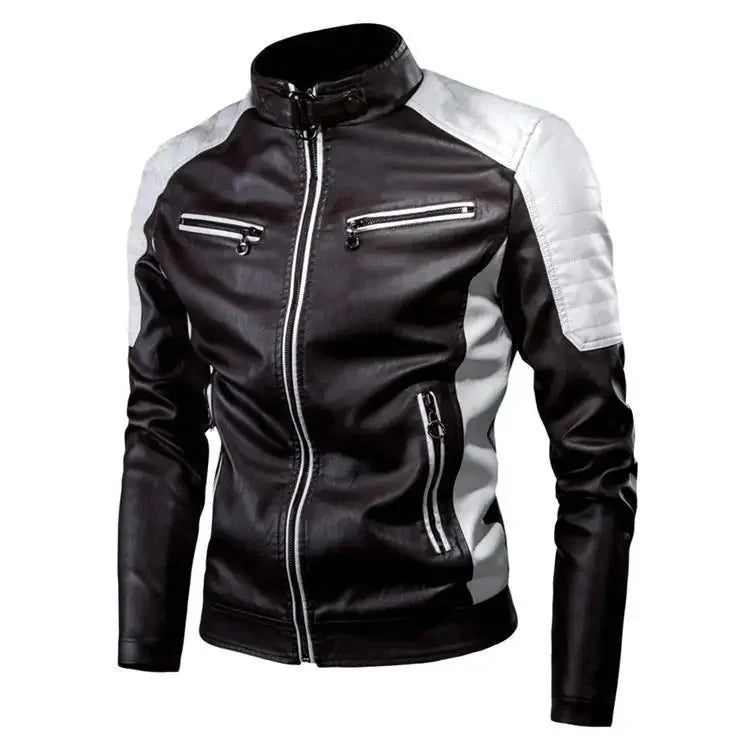 Mens Leather Motorcycle Jacket - Fashionable Casual Vintage Spring Autumn Wear - ZOOMNSTORE