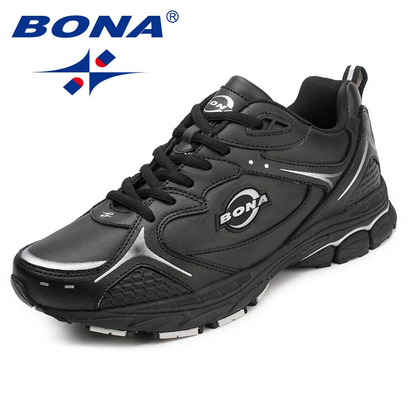Mens Leather Running Shoes - Comfortable Lace-Up Outdoor Sneakers - ZOOMNSTORE