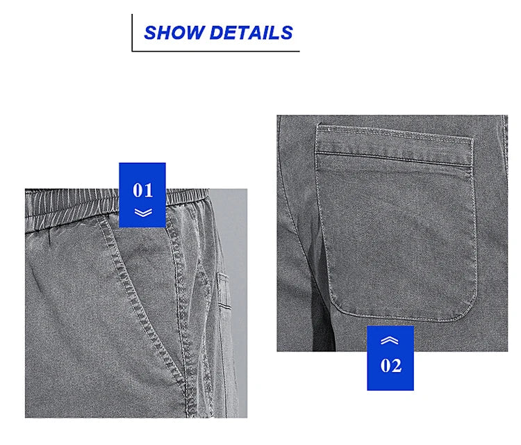 Mens Loose Straight Leg Jeans - Soft Lyocell Fabric Drawstring Elastic Waist Korean Casual Pants - ZOOMNSTORE