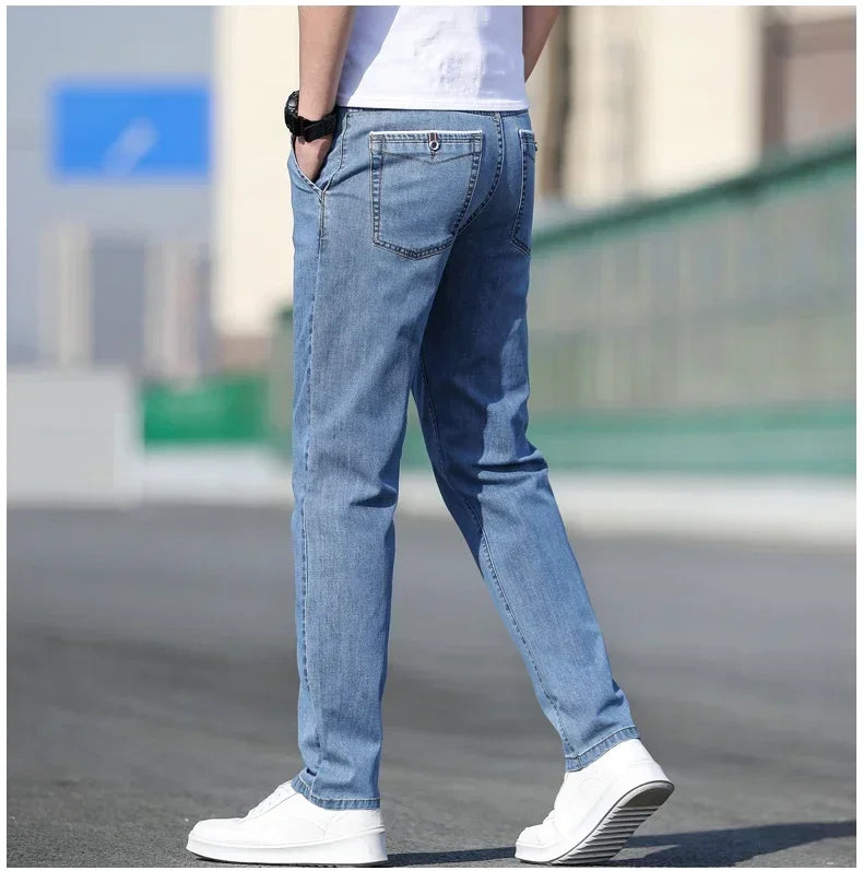 Mens Loose Stretch Gray Jeans - Casual Straight-Leg Denim Pants - ZOOMNSTORE
