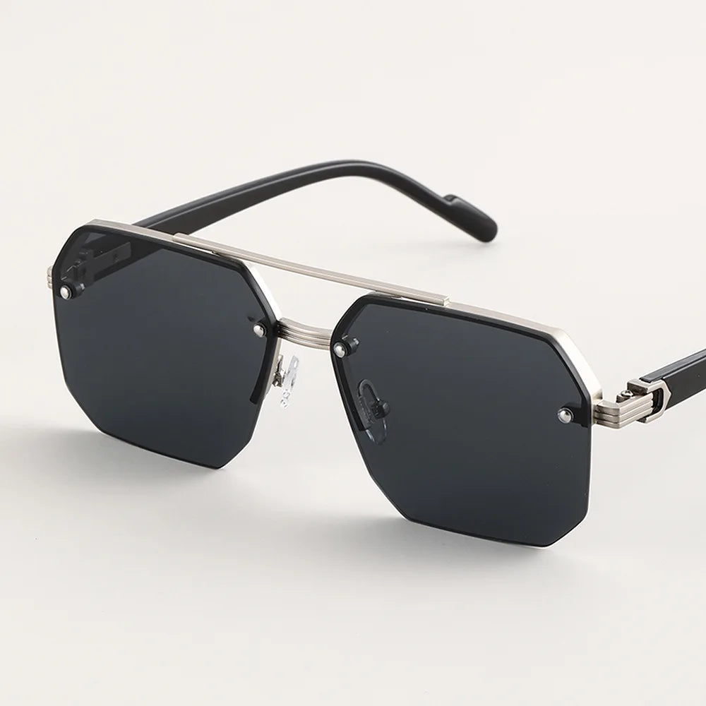 Mens Luxury Square Half Frame Sunglasses - UV400 Anti-Glare Driving Goggles - ZOOMNSTORE