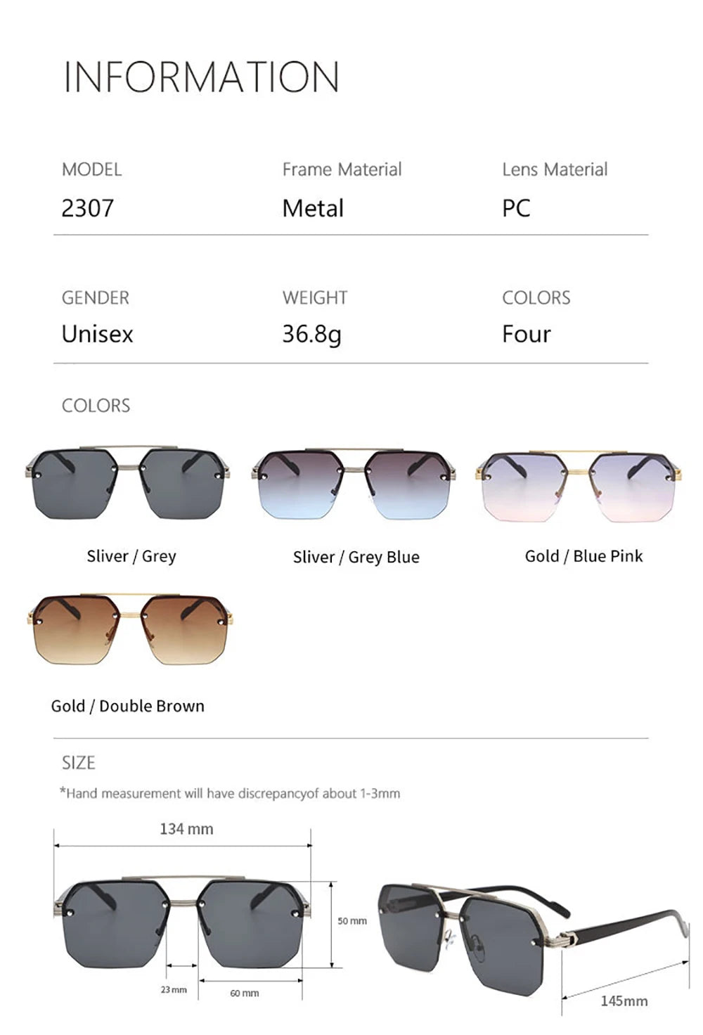 Mens Luxury Square Half Frame Sunglasses - UV400 Anti-Glare Driving Goggles - ZOOMNSTORE