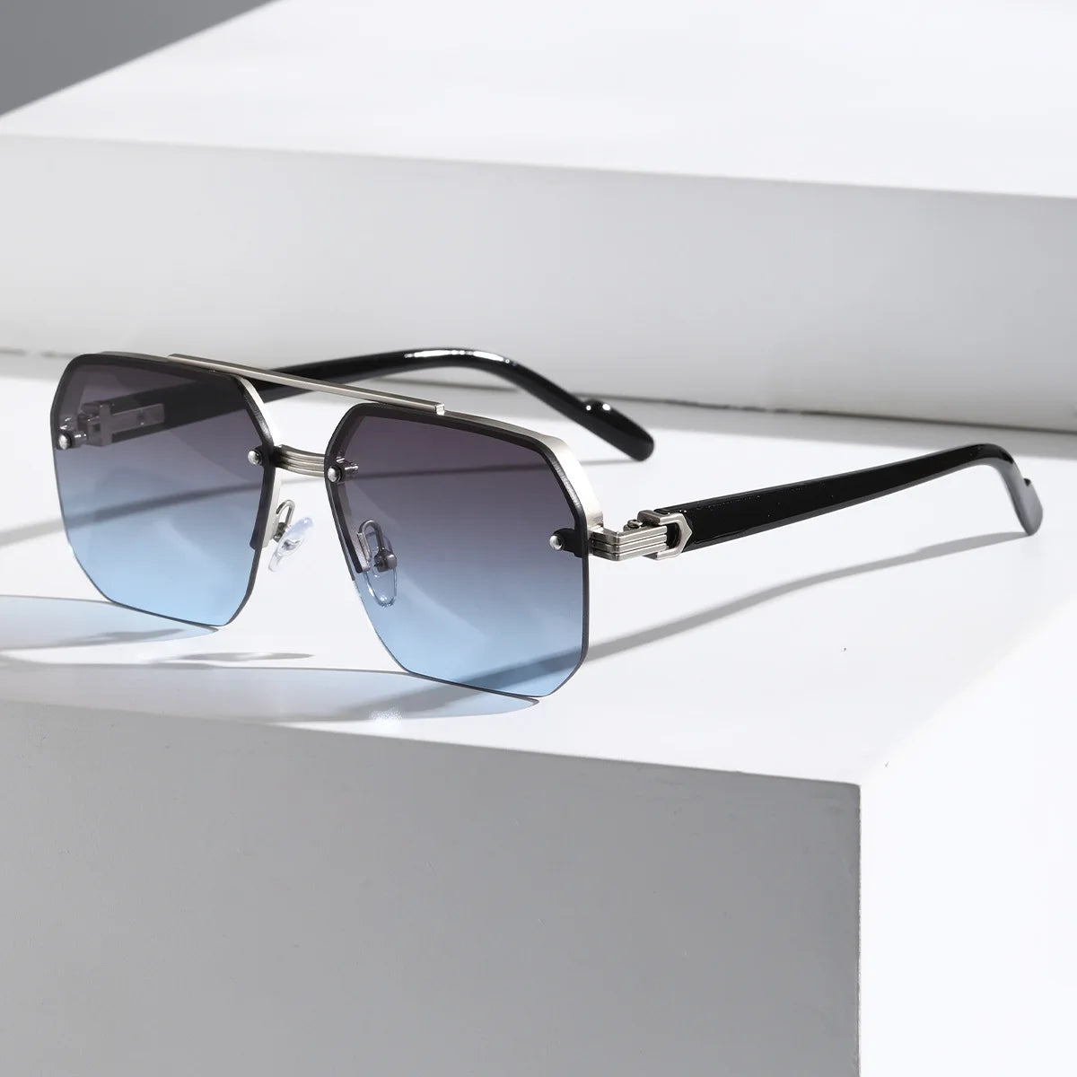 Mens Luxury Square Half Frame Sunglasses - UV400 Anti-Glare Driving Goggles - ZOOMNSTORE