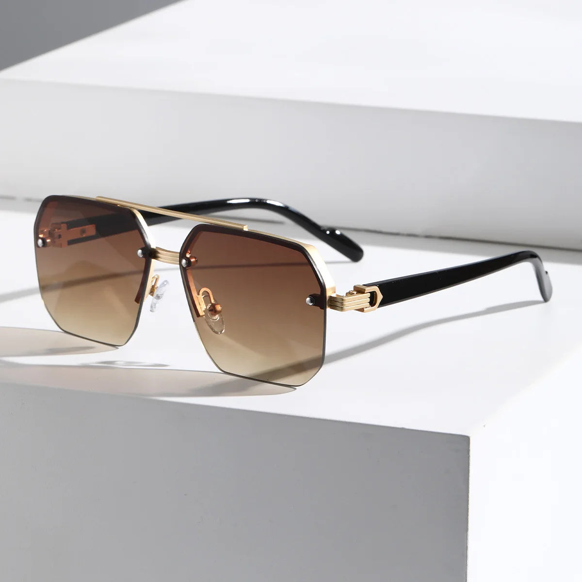 Mens Luxury Square Half Frame Sunglasses - UV400 Anti-Glare Driving Goggles - ZOOMNSTORE