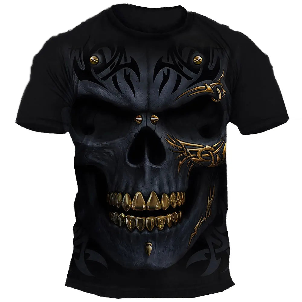 Mens Oversized Halloween Skull T-Shirt - Casual Hip Hop Short Sleeve Tee - ZOOMNSTORE
