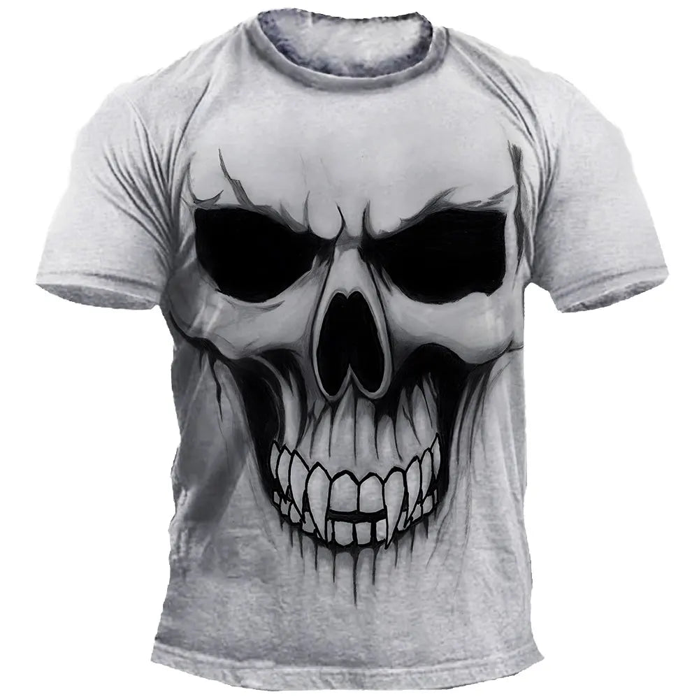 Mens Oversized Halloween Skull T-Shirt - Casual Hip Hop Short Sleeve Tee - ZOOMNSTORE