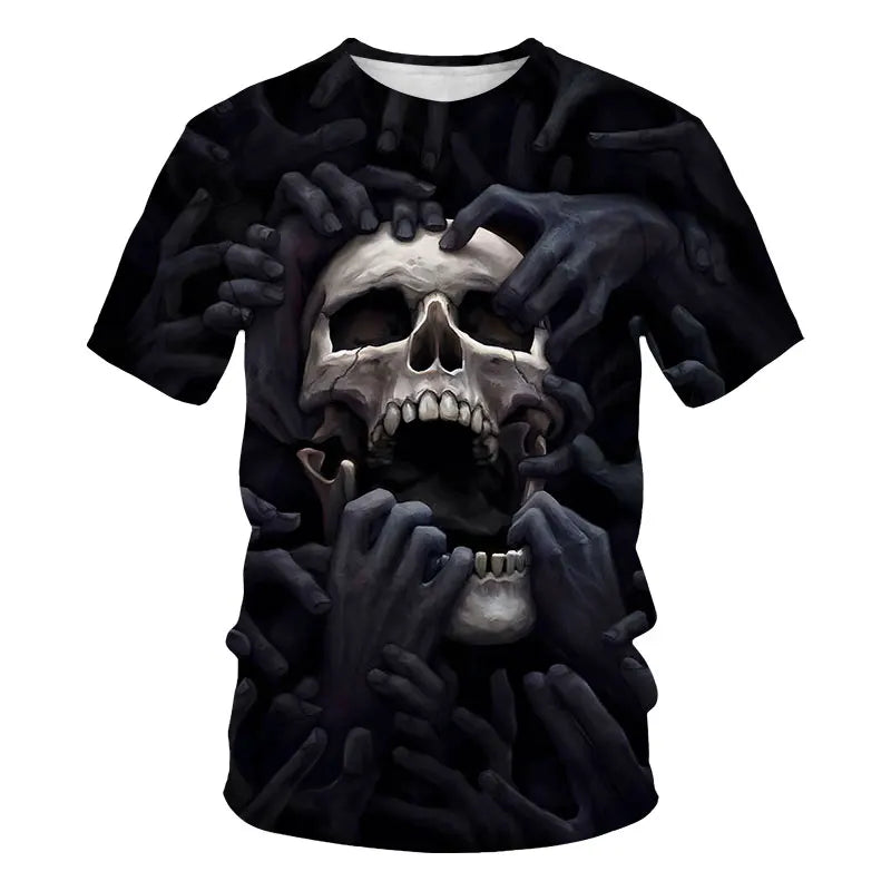 Mens Oversized Halloween Skull T-Shirt - Casual Hip Hop Short Sleeve Tee - ZOOMNSTORE