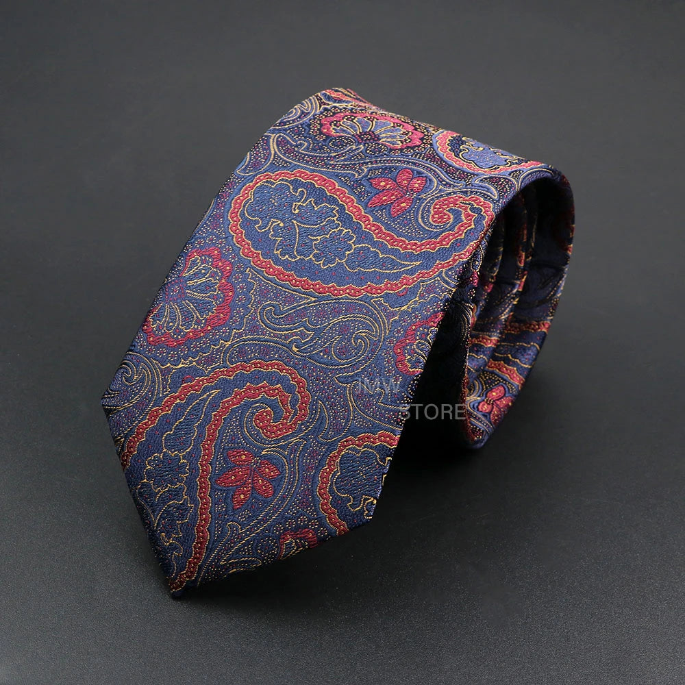 Mens Paisley Necktie - Grey Brown Green Wedding Business Tie - ZOOMNSTORE