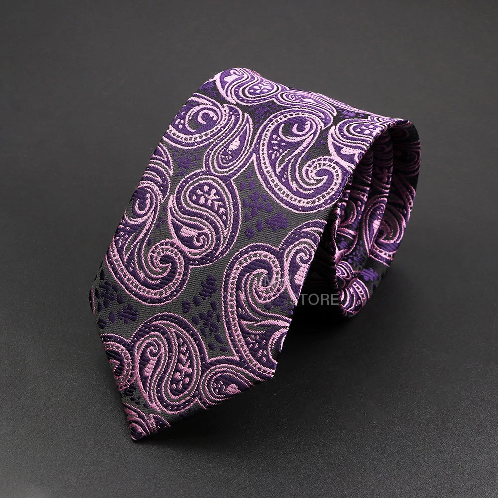 Mens Paisley Necktie - Grey Brown Green Wedding Business Tie - ZOOMNSTORE
