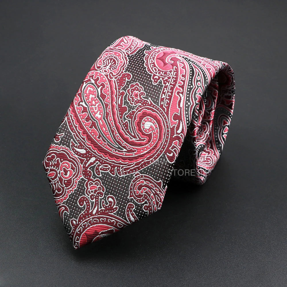 Mens Paisley Necktie - Grey Brown Green Wedding Business Tie - ZOOMNSTORE