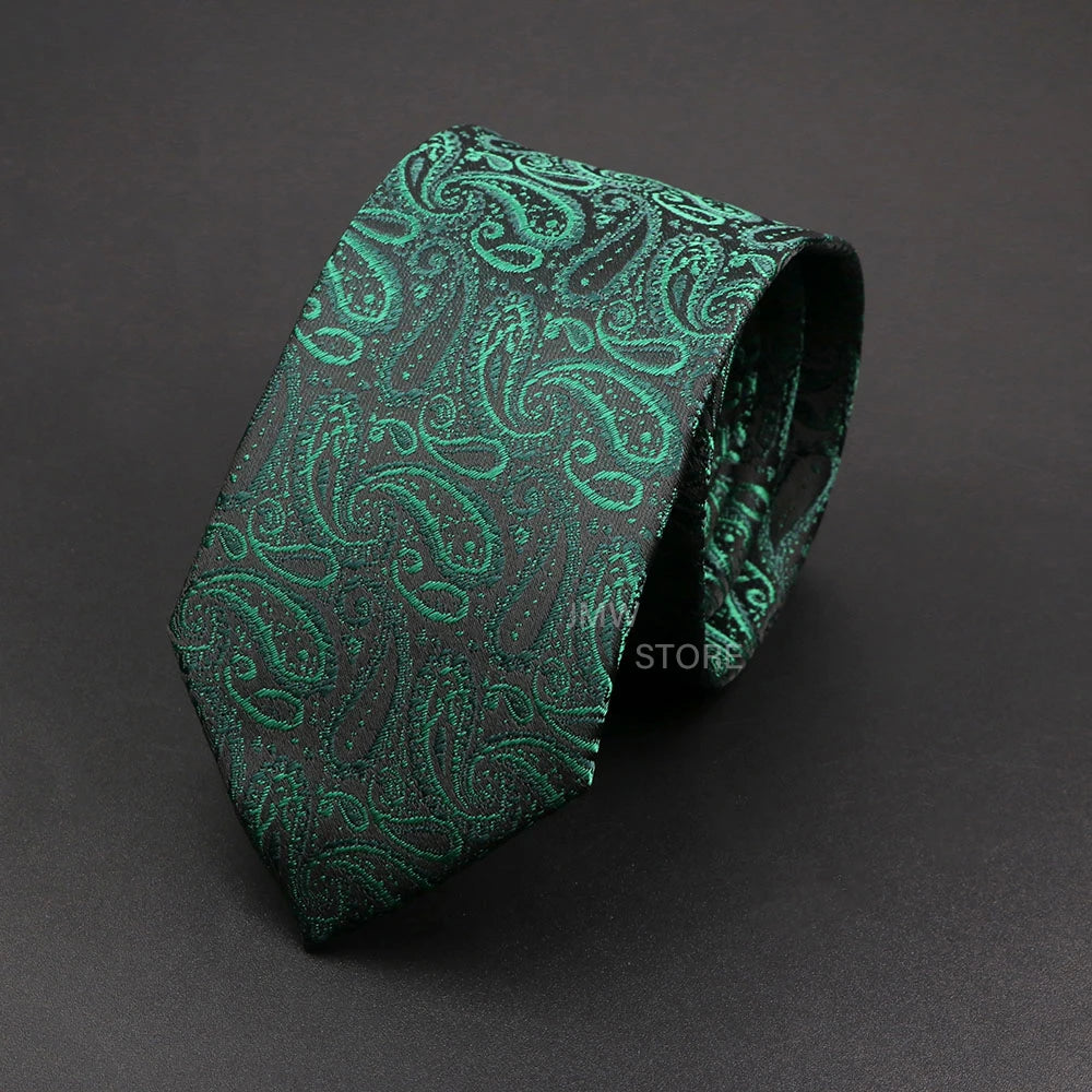 Mens Paisley Necktie - Grey Brown Green Wedding Business Tie - ZOOMNSTORE