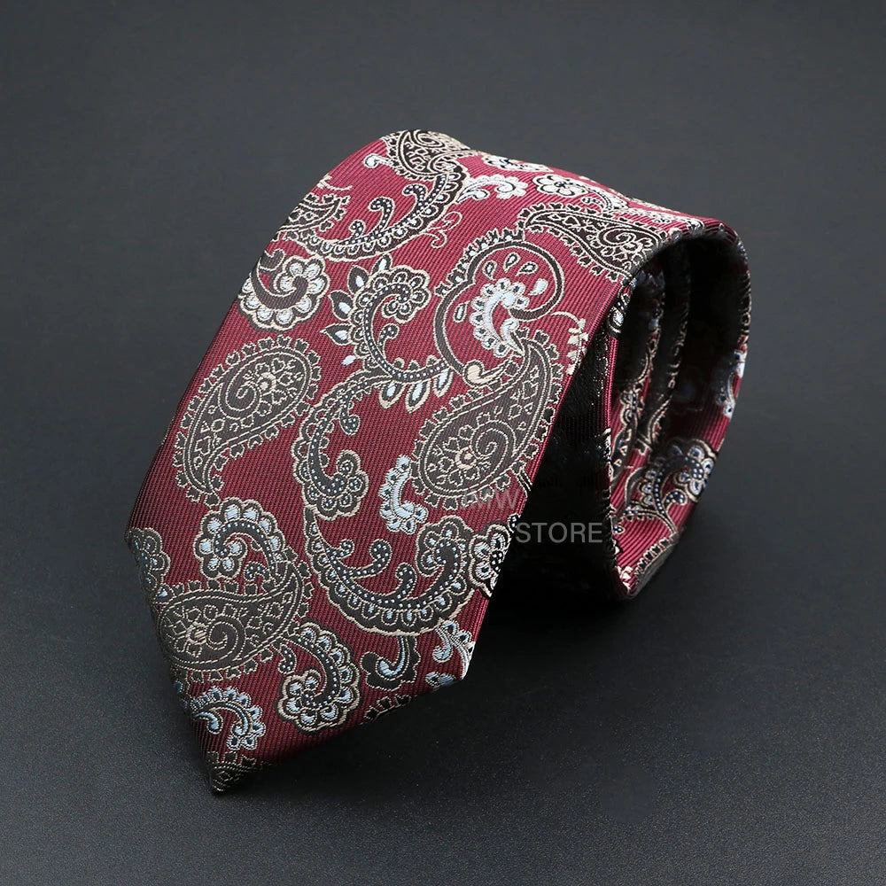 Mens Paisley Necktie - Grey Brown Green Wedding Business Tie - ZOOMNSTORE