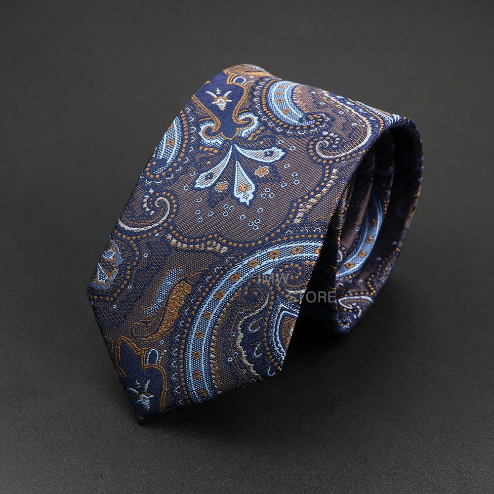 Mens Paisley Necktie - Grey Brown Green Wedding Business Tie - ZOOMNSTORE