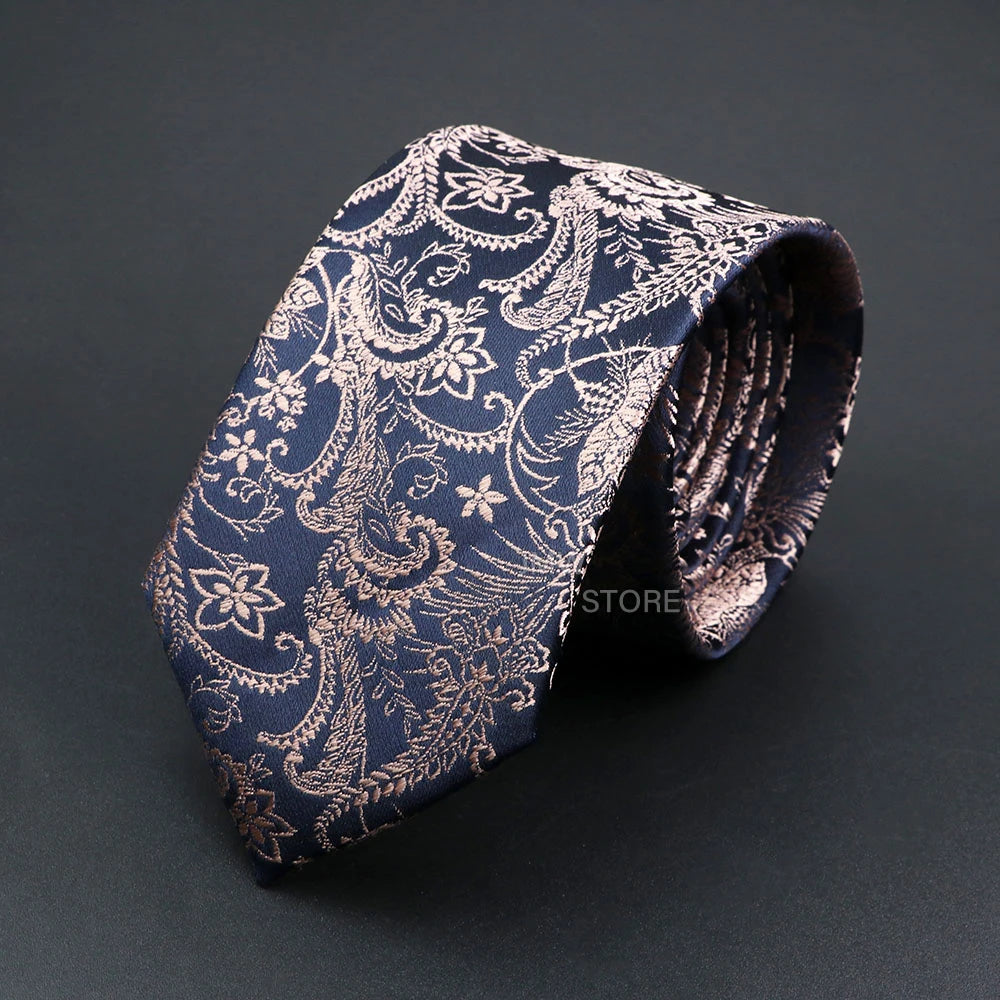 Mens Paisley Necktie - Grey Brown Green Wedding Business Tie - ZOOMNSTORE