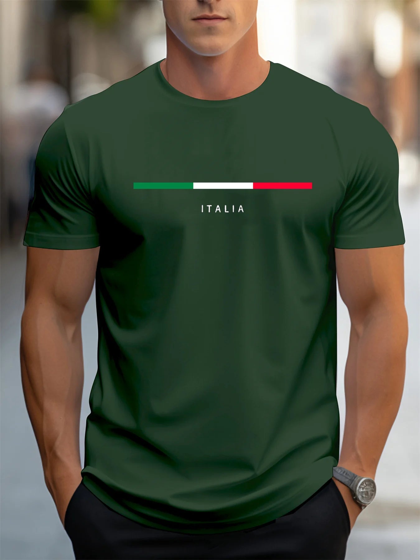 Mens Plus Size Cotton Casual T-Shirt - ITALIA Pattern Short Sleeve Top - ZOOMNSTORE