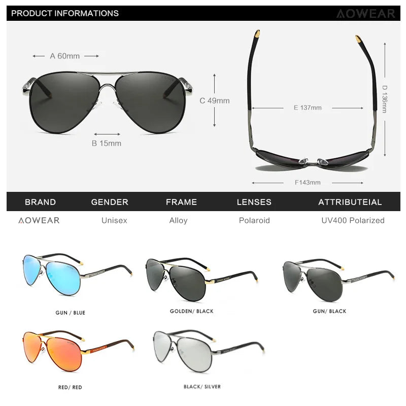 Mens Polarized Aviation Sunglasses - HD Driving Pilot Sun Glasses - ZOOMNSTORE