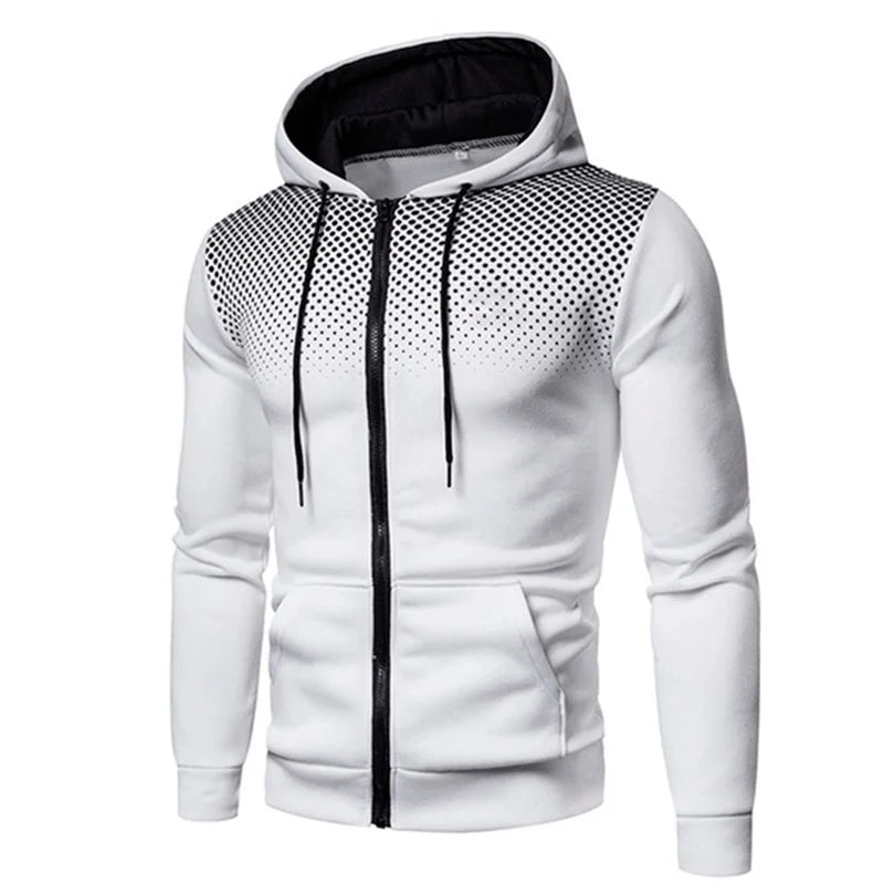 Mens Polka Dot Zip Up Hoodie - Casual Slim Fit Sweatshirt for Spring Autumn - ZOOMNSTORE