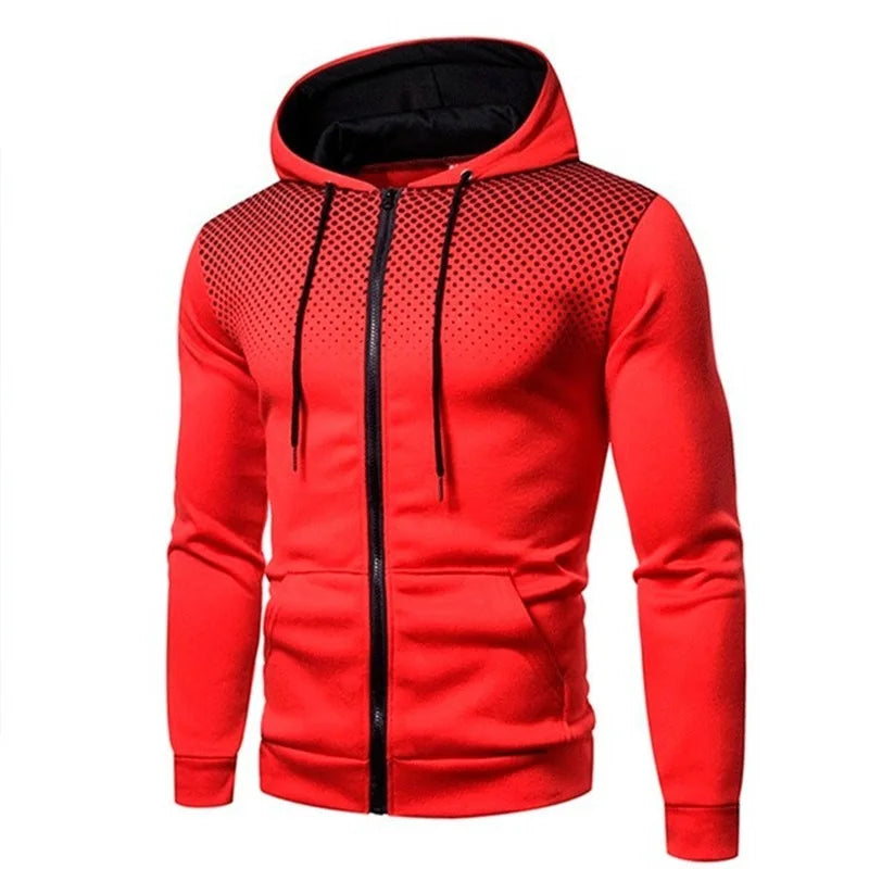 Mens Polka Dot Zip Up Hoodie - Casual Slim Fit Sweatshirt for Spring Autumn - ZOOMNSTORE