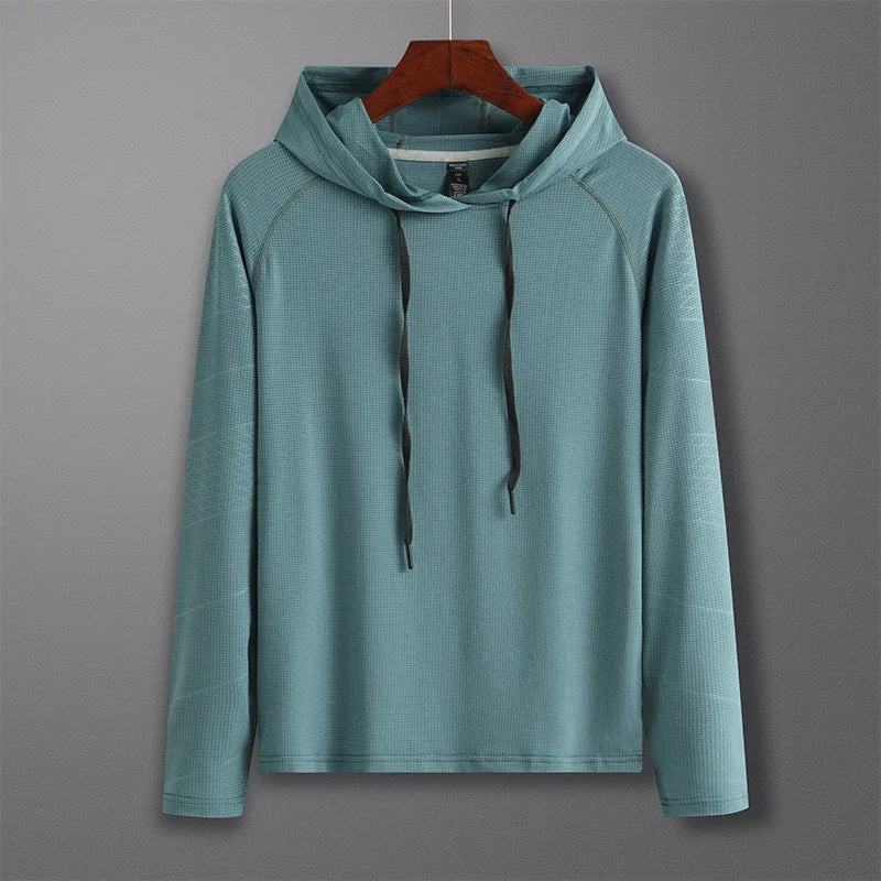Mens Quick Dry Hooded Sports Hoodie - Long Sleeve Running Activewear - ZOOMNSTORE