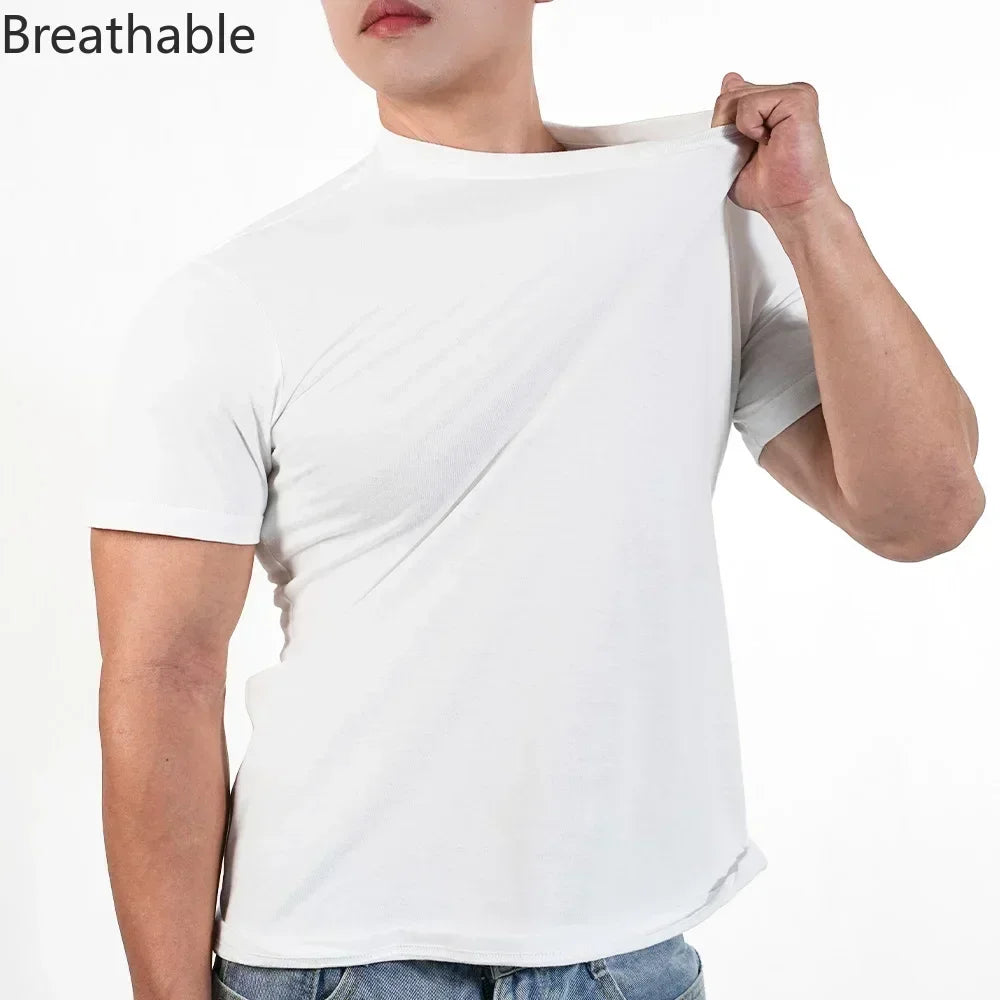 Mens Quick Dry Polyester Fitness Tee - Short Sleeve Oversized Gym Shirt - ZOOMNSTORE