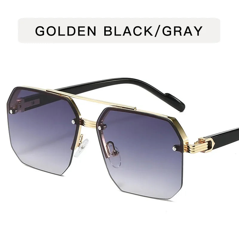 Mens Retro Metal Sunglasses - Square Half Frame Casual Eyewear - ZOOMNSTORE